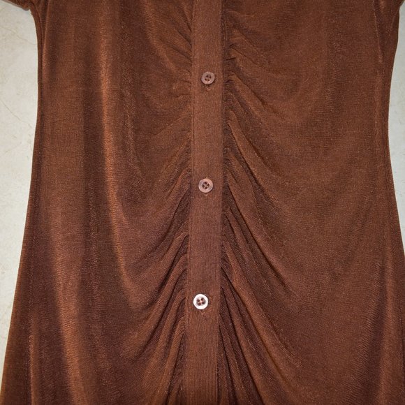 Rue 21 Brown Gathered Short sleeve Shirt Ruched Dress size - Picture 16 of 16